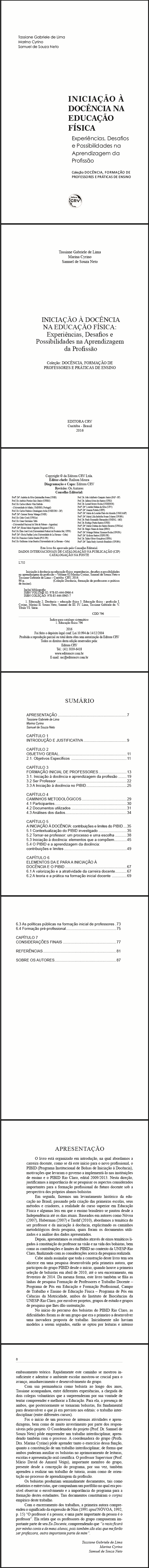 INICIAÇÃO À DOCÊNCIA NA EDUCAÇÃO FÍSICA:<br>experiências, desafios e possibilidades na aprendizagem da profissão<br>Volume 02